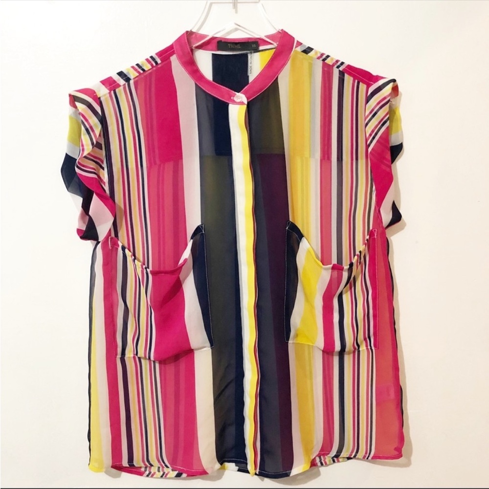 Anthropologie THML Striped Ruffled Sleeve Blouse size XS